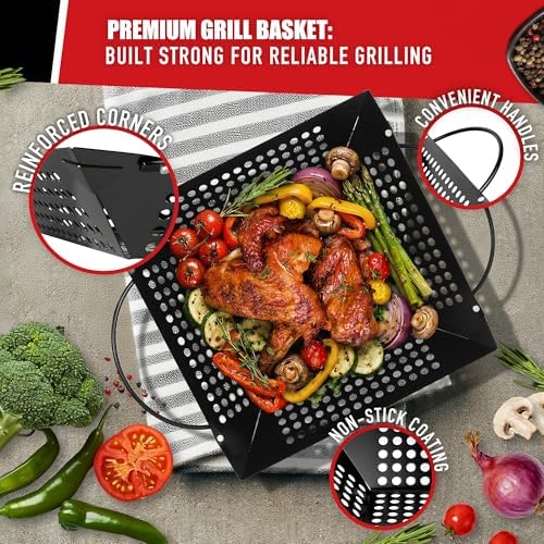 Qetumst Large 3 PCS Grill Basket Set for Outdoor Grill, Veggie Grilling Pan