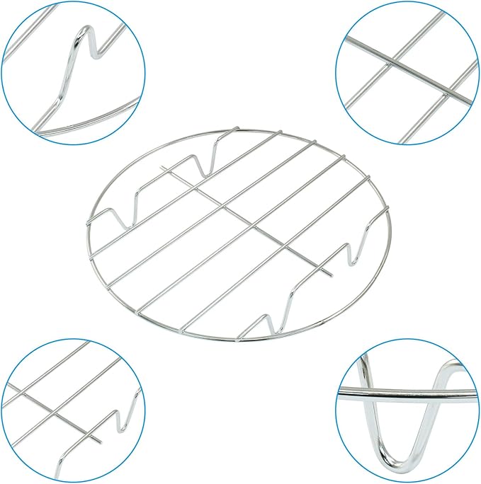 3 Pcs Air Fryer Rack Set, 20cm/7.87 Inch Multi-Purpose Stainless Steel Cooking Steaming Cooling Racks with Stand Holder for Air Fryer, Pressure Cooker, and Cooker Canning