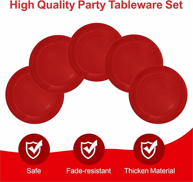 40Pcs Disposable Paper Plates Red,Including 20pcs 9" and 20pcs 7" Plates,Strong and Sturdy Disposable Plates for Party, Dinner, Holiday, Picnic,Birthday Party, Dinner Table, Wedding