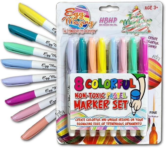 The Eggmazing Egg Decorator The Original EggMazing Easter Egg - Treemendous Christmas Tree Ornament Decorator - Replacement 8 Colorful Non-Toxic Marker Set (Pastel) - Packaging May Vary, Ages 3 and Up