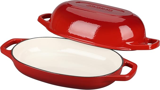 Enameled Cast Iron Oval Dutch Oven Pot with Lid, Dutch Oven for Sourdough Bread Baking, Bread Oven, Bread Dutch Oven, Oval Bread Pan, 5qt, Red