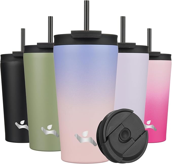 18OZ Insulated Tumbler with Lid and 2 Straws Stainless Steel Water Bottle Vacuum Travel Mug Coffee Cup,Pastel Sunset