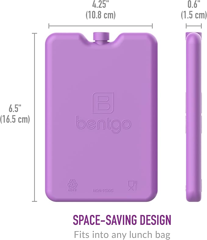 Bentgo Ice Lunch Chillers - Ultra-Thin Ice Packs Perfect for Everyday Use in Lunch Bags, Lunch Boxes and Coolers - 4 Pack (Purple)