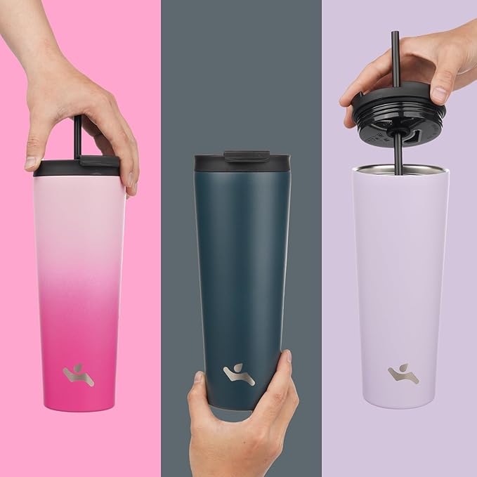 22 OZ Insulated Tumbler with Lid and 2 Straws Stainless Steel Water Bottle Vacuum Travel Mug Coffee Cup,Angel White