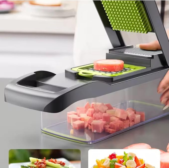 Vegetable Chopper Dicer with Container Cheese Grater Mandoline Slicer Cabbage Shredder French Fry Cutter Stainless Steel For Veggie Onion Potato Fruit Food,Manual Hand Cooking Gadget for kitchen