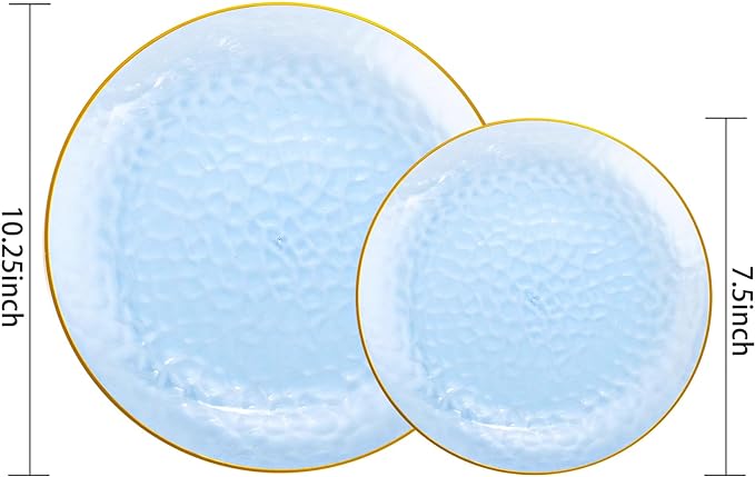 Rubtlamp 60Pcs Clear Blue Plastic Plates, Hammered Blue Plates, Clear Fancy Disposable Plates With Gold Rim Include 30 Dessert Plates, 30 Dinner Plates for Party