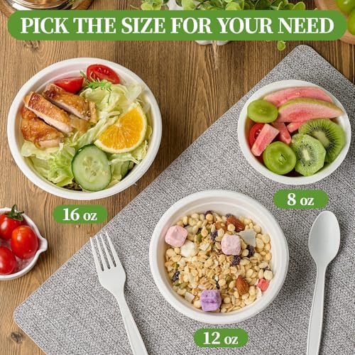 ECOLipak 150 Pack 8 oz Compostable Paper Bowls Disposable, White