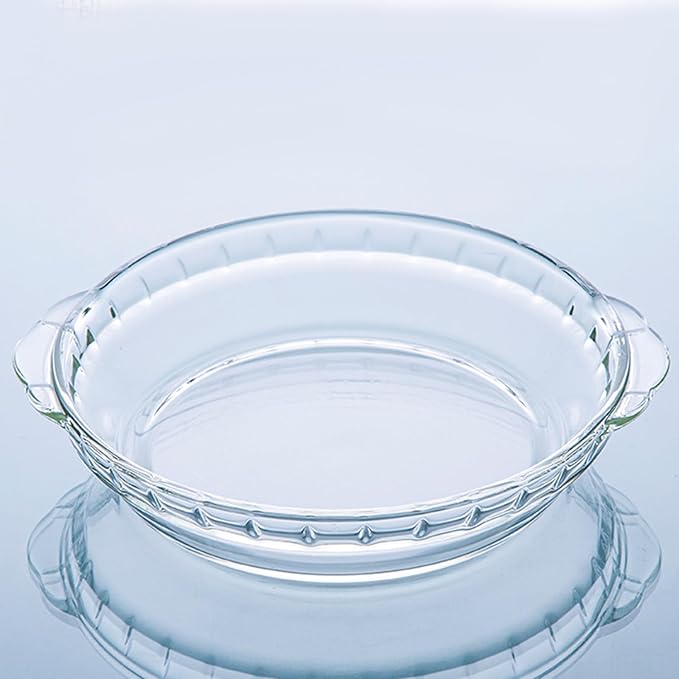 FEOOWV 1 Pack Round Glass Pie Pans for Baking Round Baking Dishes with Handles for Apple Pie Pumpkin Pie Salads (Clear 7in)