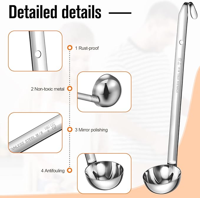 Cunhill 5 Pcs Soup Ladles Stainless Steel Serving Ladles with Long Handle for Serving, Cooking, Stirring, Portioning Kitchen Restaurant Accessories(6 oz)