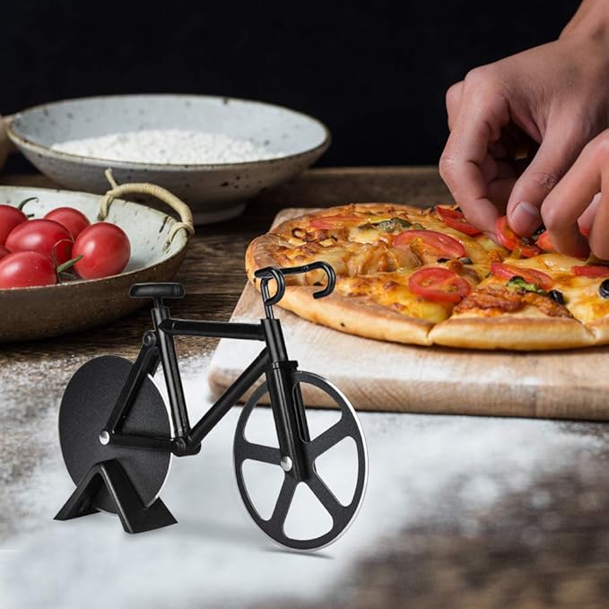 Ninonly Bicycle Pizza Cutter Wheel,Non-stick Bike Pizza Slicer,Stainless Steel Cutting Wheels With a Stand for Pizza Lovers, Housewarming Gifts Cool Kitchen Gadget Cool Men's Gift