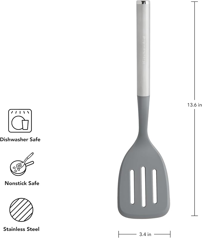 KitchenAid Slotted Turner with Oversized Nonstick-Safe Head and Stainless Steel Handle, Drains Grease and Liquids Easily, Durable and Dishwasher Safe