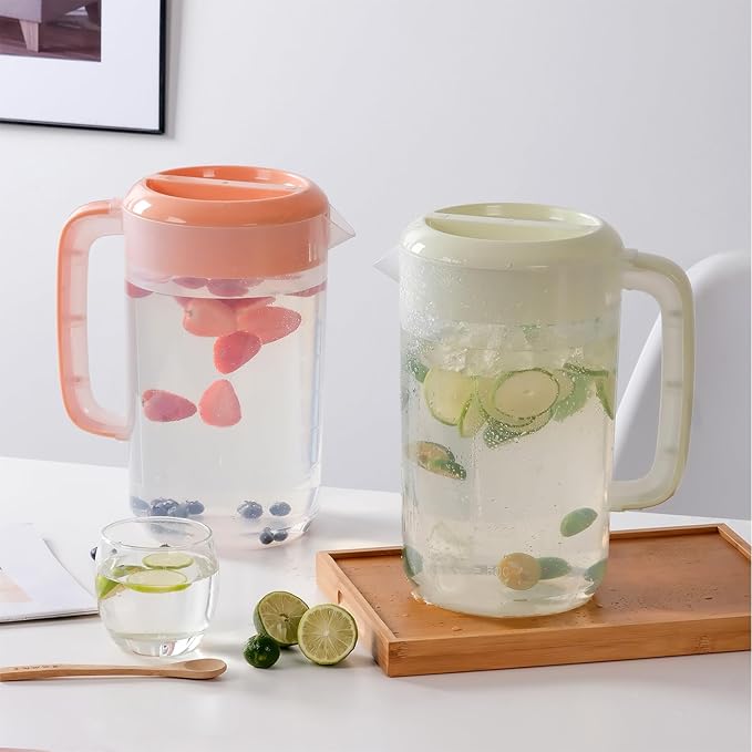 Clear Pitcher with Lid 1 Gallon, Large Plastic Ice Tea Pitcher for Fridge, Juice Pitcher Water Pitcher, Sun Tea Jug, Gallon Pitcher with Lid and Spout - Clear (green)