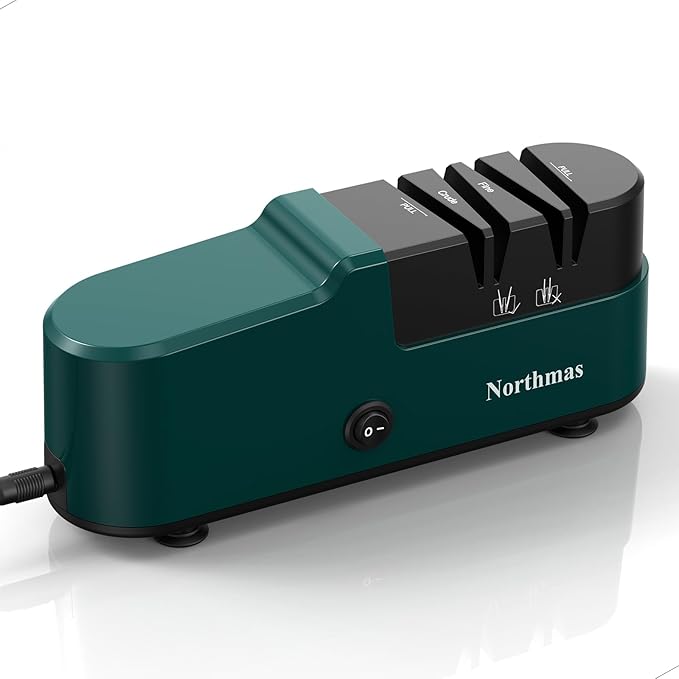 Knife Sharpener, Professional Electric Knife Sharpener for Home Use, 2 Stages for Quick Sharpening & Polishing, 100V-240V Global Voltage Design, Green
