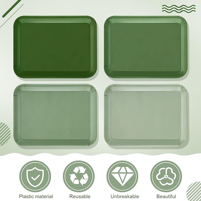 4 Pieces Sage Green Serving Trays Melamine Gradient Green Platters Reusable Rectangle Trays for Birthday Wedding Baby Bridal Shower Party Food Dessert Serving Supplies, 13 x 9.7 inch