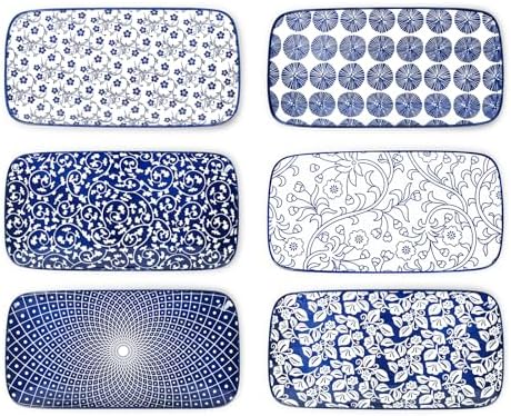 Selamica Ceramic 12 Inch Serving Platters Set of 6, Vintage Blue