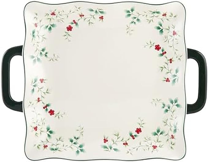 Pfaltzgraff Winterberry Square Platter with Handles, Multicolored, 15.25 Inch
