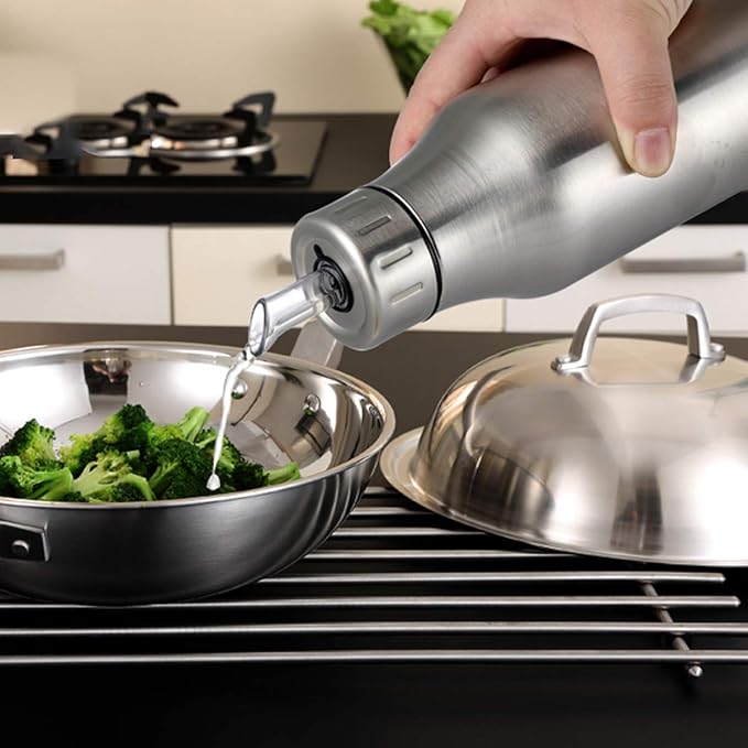 Stainless Steel Oil Dispenser Bottle - Leak-Proof Olive Oil Decanter for Kitchen(17Oz)