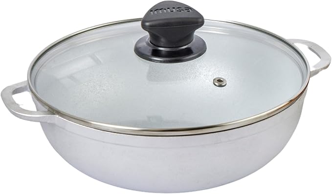 IMUSA Caldero Stock Pot with Glass Lid 4.3QT, 26cm, Cast Aluminum, Perfect for Serving Small Groups, Riveted Handles, Made in Colombia, Silver