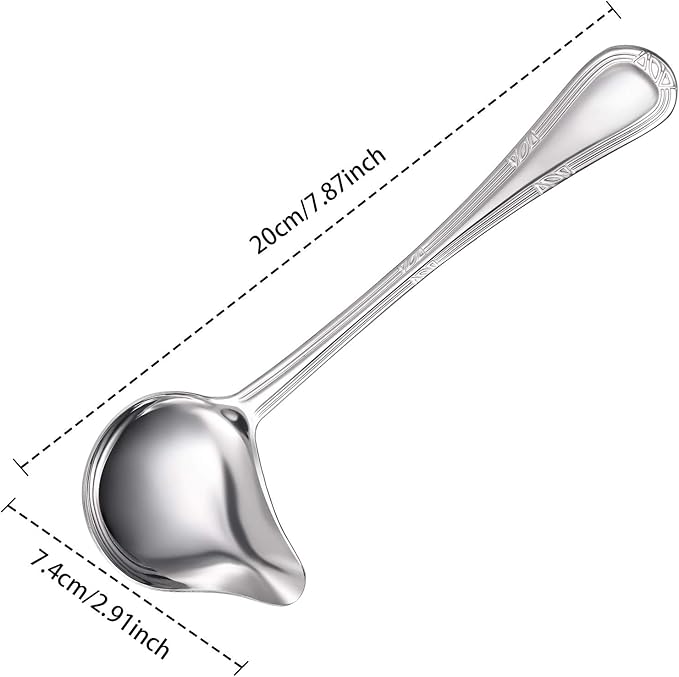 Patelai 2 Pieces Small Ladle Gravy Ladle Drizzle Spoon 1 Ounce Stainless Steel Saucier Sauce Soup Spoon for Spooning Gravies and Sauces
