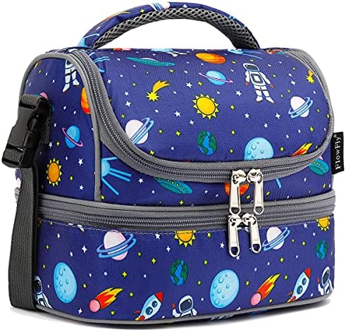 FlowFly Kids Double Decker Cooler Insulated Lunch Bag Large Tote for Boys, Girls, Men, Women, With Adjustable Strap, Astronaut