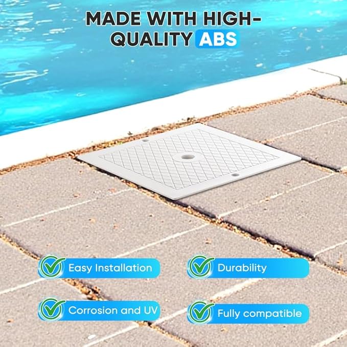 10 Inch Pool Skimmer Lid Replacement, 2 Pack Pool Skimmer Cover Compatible For Hayward SPX1082E SP1082 SP1083 SP1084 SP1085 SP1086, Square Heavy Duty Plastic Deck Cover for Inground Pools, White