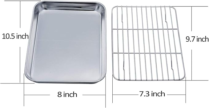 TeamFar Toaster Oven Pan Tray with Cooling Rack, Stainless Steel Toaster Ovenware Pan, Compact 8''x10.5''x1'', Healthy & Non Toxic, Rust Free & Easy Clean - Dishwasher Safe