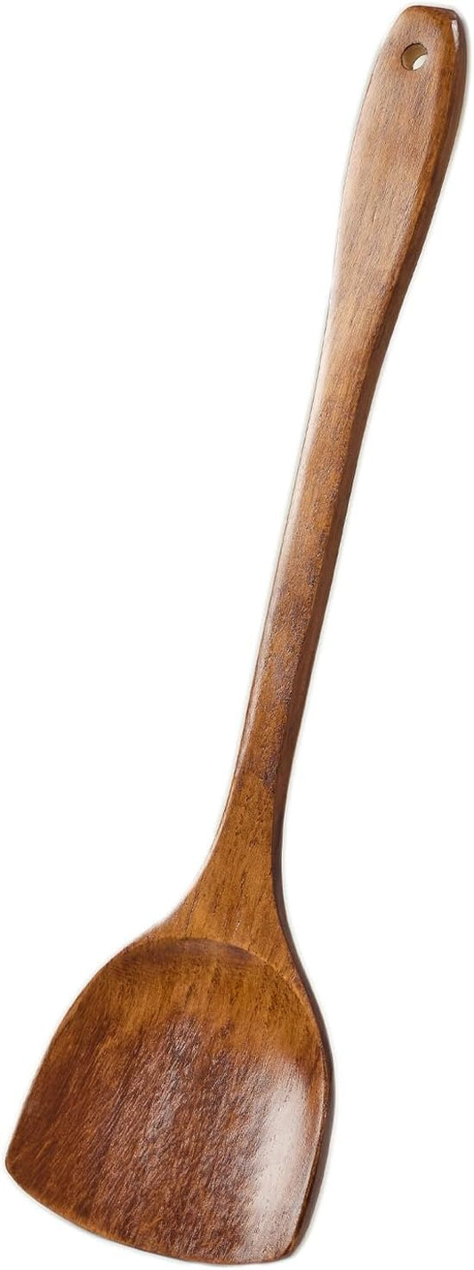 Wooden Cooking Spatula 15.35 Inch Long Handle Flat Turner Handmade Kitchen Utensil for Stir Fry Hot Pot Serving Food Tool