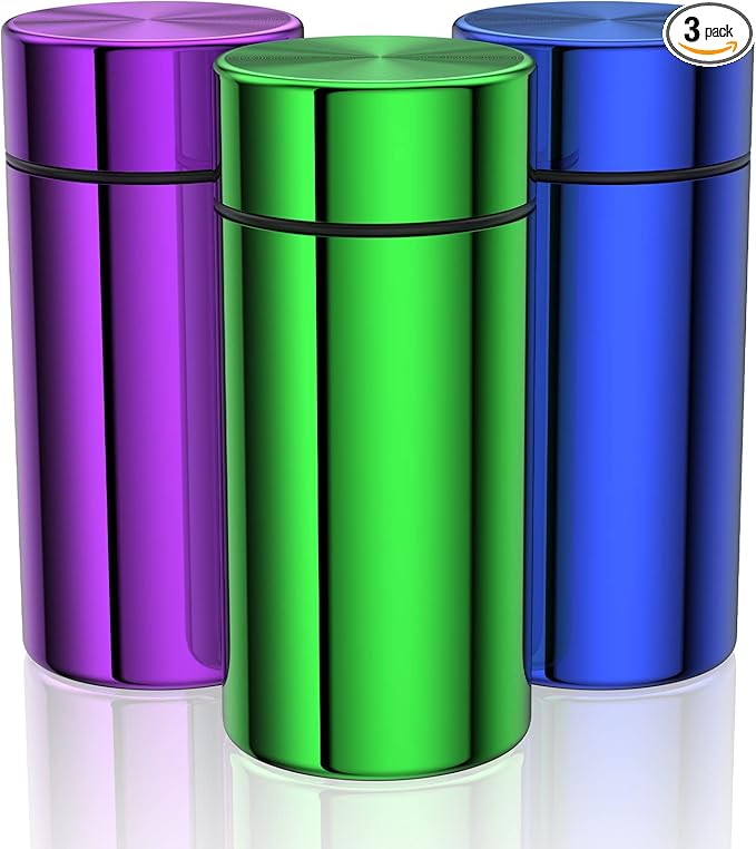 Portable Aluminum Storage Jar 3-Pack,Airtight Smell Proof Container, Metal Waterproof Small Bottle Multipurpose Container for Coffee & Teas, (Purple+Green+Blue)