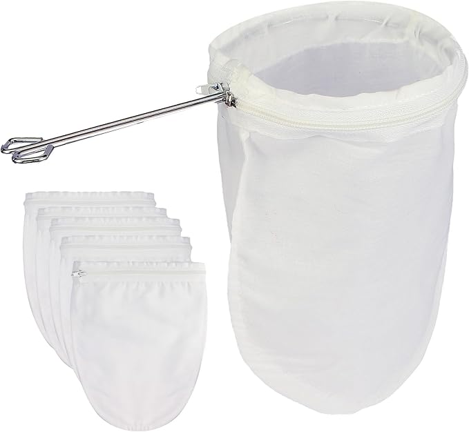Fine Mesh Strainer, 6Pcs Reusable Cloth Strainer Bags with Stainless Steel Handle, Nut Milk Bag, Juice Strainer for Kitchen