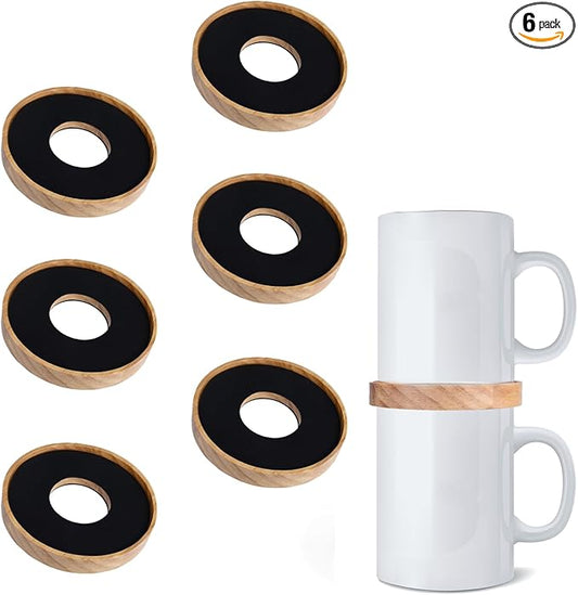 6 Pack Wooden Coffee Mug Stackers, Mug Organizer for Kitchen Cabinet,Equipped with Food Grade Non-Slip Pad,Only for Mugs with a Calibre ≤3.93 inches,Save Cupboard 50% Space
