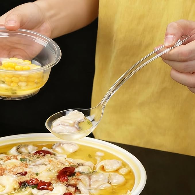 Large Plastic Serving Spoons,Disposable Heavy Duty Serving Spoons,Long Handle Scoop Soup Rice Ladle for Party Catering Buffet Restaurant,20 Pieces (Clear Colander)