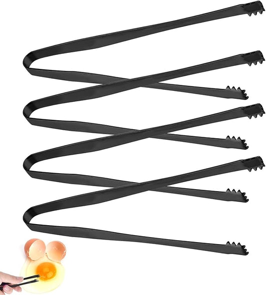4pcs Egg Chalaza Remover Tongs, 5.98 Inch Toothed Stainless Steel Eggshell Fragment Membrane Cracker Separators Multipurpose Kitchen Separation Tool for Food Cooking Pastry Cake Bakers Chefs(Black)