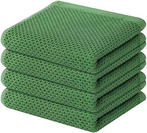 Homaxy 100% Cotton Waffle Weave Kitchen Dish Towels 4-Pack, Grass Green
