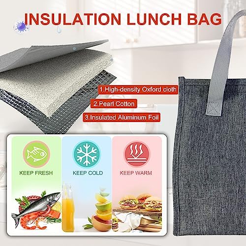 Mziart Minimalist Lunch Bag Small Insulated Lunch Box for Women Men, Grey