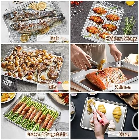P&P CHEF 16 + 12.5 + 10.4 + 9 Inch Baking Sheet & Rack, Pan and Grid Rack