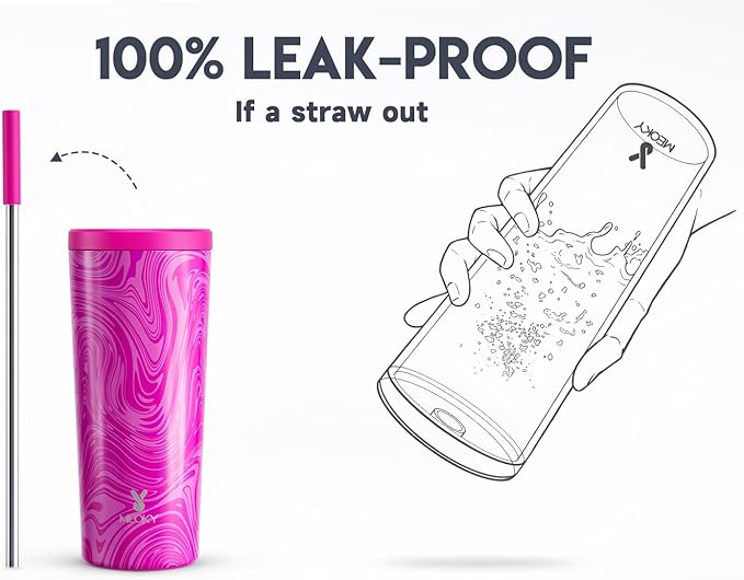 Meoky 24 oz Insulated Tumbler with Lid and Straw, Stainless Steel Vacuum Insulated Tumbler, Keeps Cold for 24 Hours, 100% Leak Proof, Fits in Car Cup Holder (Swirl)