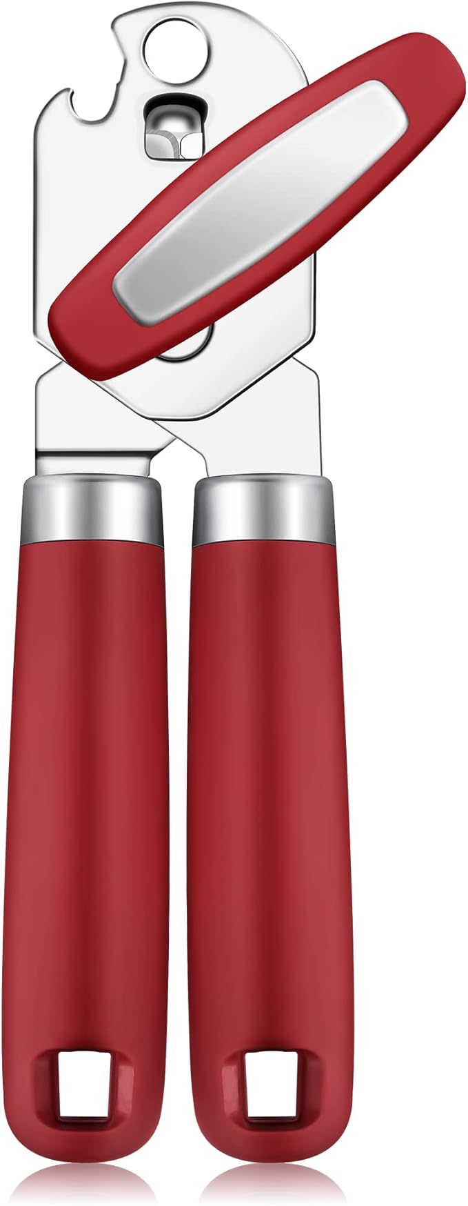Rainspire Can Opener Manual Handheld Strong Manual Can Opener Smooth Edge Cut, Can Opener Heavy Duty, Comfortable Soft Handle, Built-in Bottle Opener, Red