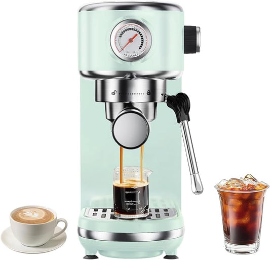 20 Bar Espresso Machine with Milk Frother, Compact Espresso Maker, Stainless Steel Coffee Machine with Precise Temp Control & 44oz Removable Water Tank for Latte, Cappuccino, Light Green