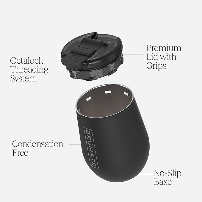 BrüMate Uncork'd 14oz 100% Leakproof Insulated Wine Tumbler | Locking Lid | Insulated Stainless Steel Wine Glass | Perfect For Travel & Outdoors | BPA-Free (Matte Black)