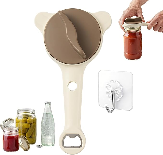 4 in 1 Jar Openers for Seniors – Jar Lid Opener, Cap Crack Opener & Multifunctional Can Opener, Easy Grip Handle for Effortless Opening, Minimize Kitchen Helper