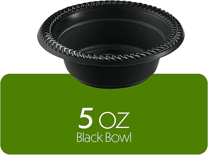 PLASTICPRO 100 PCS Black Plastic Bowls Light Weight 5 oz Small Plastic Soup Bowls Black Salad Dessert Plates Disposable for Party and Wedding