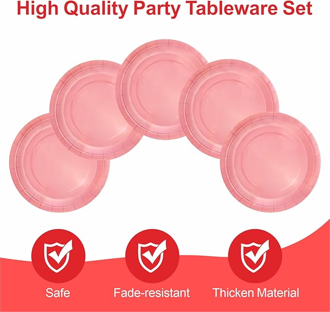 40Pcs Disposable Paper Plates Pink,Including 20pcs 9" and 20pcs 7" Plates,Strong and Sturdy Disposable Plates for Party, Dinner, Holiday, Picnic,Birthday Party, Dinner Table, Wedding