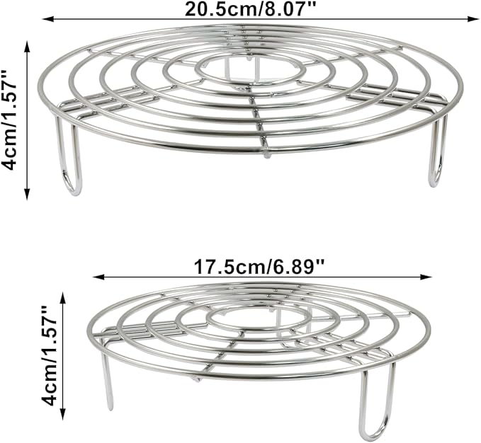 2PCS Round Cooling Racks Stainless Steel Steamer Rack Roasting Rack Cooking Grid Grill Rack Steaming Baking Rack Fits Air Fryer Stockpot Pressure Cooker Round Cake Pan Oven(8",6.89")