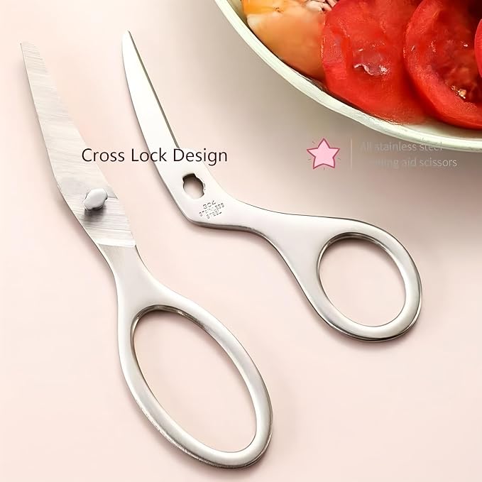 Baby Food Scissors Kitchen Shears, Stainless Steel Kitchen Scissors for Cutting Food, Noodles, Meat, Chicken, Veggies and Fruits