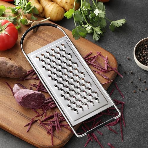 Cheese Grater Handheld, HIA Flat Coarse Stainless Steel Graters for Kitchen, Food Grater with Anti-Slip Handle, Perfect for Potato, Vegetable, Butter, Parmesan Cheese