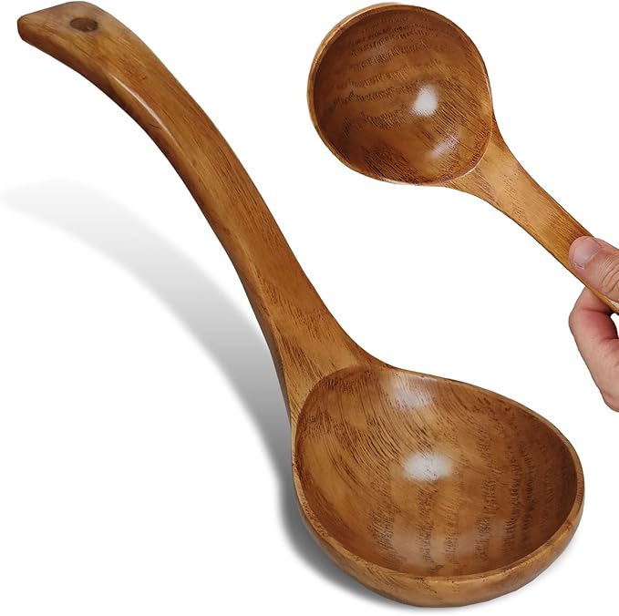 Wooden Ladle for Soup, Long Handle Wood Ladle Spoon Large Wooden Soup Ladel Cooking & Serving Spoon Utensils for Kitchen Cookware
