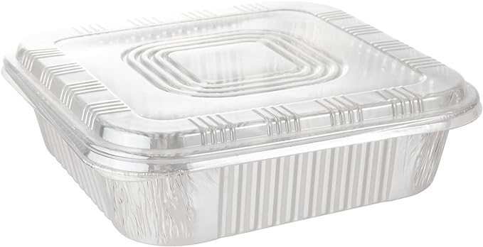 20-Pack Disposable Aluminum Foil Tins - Heavy Duty Square Cake & Baking Pans with Plastic Dome Lids
