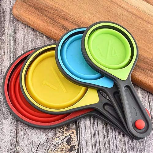 SOLIFEGOBLE Collapsible Measuring Cups and Spoons, Portable Measuring Cup，Food Grade Silicone for Liquid & Dry Measuring, 8 Piece Kitchen Measuring Tool