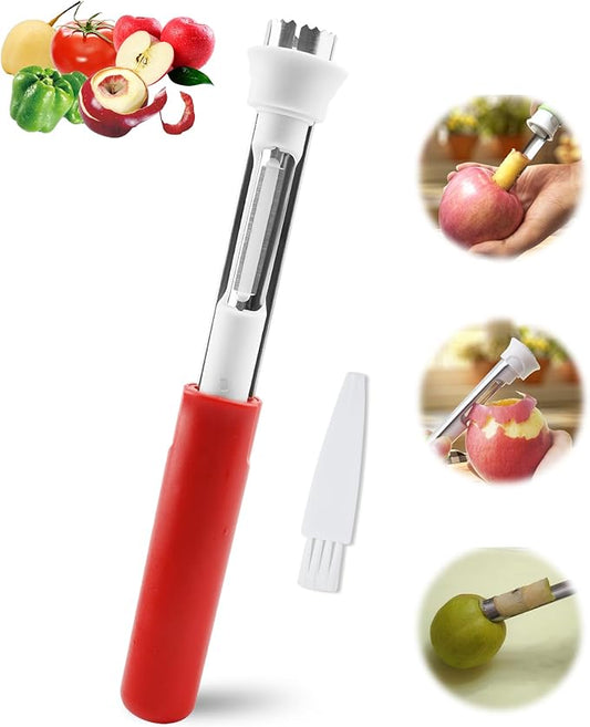 2 in 1 Apple Corer and Peeler Tool, Fruit Vegetable Corer and Peeler Tool Stainless Steel Apple Peeler Apple Corer Remover Tool Multifunction Corer Tool for Vegetable Fruit Kitchen Gadget (Red)