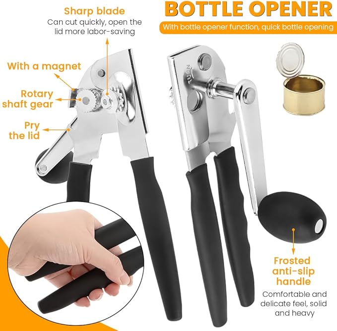 Commercial Can Opener, Crank Can Openers Manual, Heavy Duty Handheld Stainless Steel Cans Opener Bottle Openers with Long 360° Turn Wheel Handle for Seniors Kitchen(SIZE:Magnetic)